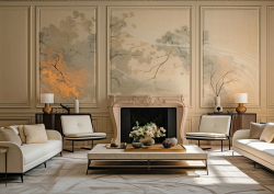 decorated wall panels from Architextural behind a fireplace