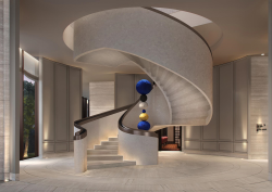 sculptural staircase in centre of Capella Taipai lobby