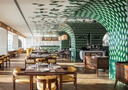 green tiled floor and ceiling in restaurant in hotel galei kinneret