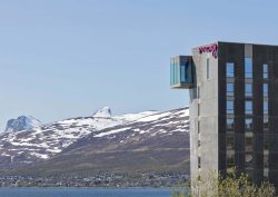 Moxy Tromso with mountains in the background