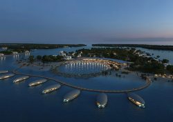 An aerial view of the proposed new Ritz-Carlton Ramhan Island with individual sea pods