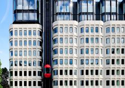 facade of The Standard London with red lift