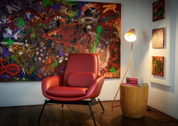 chair, floor lamp and art in VIRIATO Design District showroom